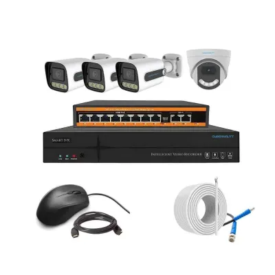 Cybernautt 3MP Full HD Indoor & Outdoor Network IP Combo Kit with 10Ch NVR, 4Bullet HD Camera, 4Ch POE, 100m Copper LAN Cable, Connector & 1TB HDD