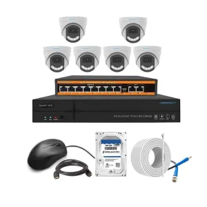 Cybernautt 3MP Full HD Indoor & Outdoor Network IP Combo Kit with 10Ch NVR, 6Dome HD Camera, 8Ch POE, 100m Copper LAN Cable, Connector & 1TB HDD