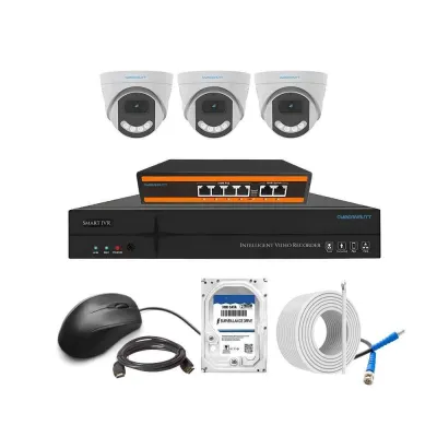 Cybernautt 3MP Full HD Indoor & Outdoor Network IP Combo Kit with 10Ch NVR, 3Dome HD Camera, 4Ch POE, 100m Copper LAN Cable, Connector & 500GB HDD