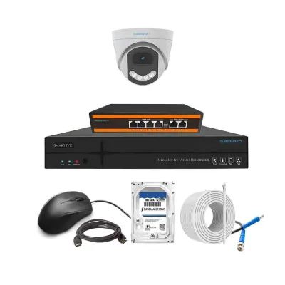 Cybernautt 3MP Full HD Indoor & Outdoor Network IP Combo Kit with 10Ch NVR, 1Dome HD Camera, 4Ch POE, 100m Copper LAN Cable, Connector & 2TB HDD