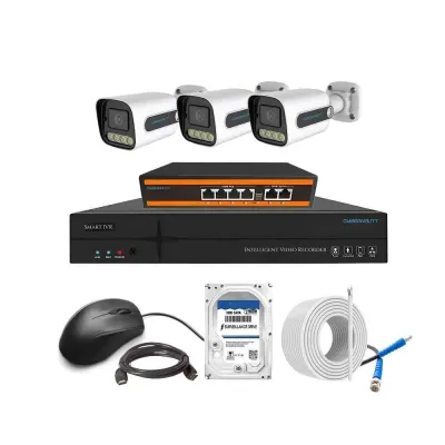 Cybernautt 3MP Full HD Indoor & Outdoor Network IP Combo Kit with 10Ch NVR, 3Bullet HD Camera, 4Ch POE, 100m Copper LAN Cable, Connector & 2TB HDD