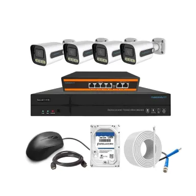 Cybernautt 3MP Full HD Indoor & Outdoor Network IP Combo Kit with 10Ch NVR, 4Bullet HD Camera, 4Ch POE, 100m Copper LAN Cable, Connector & 500GB HDD