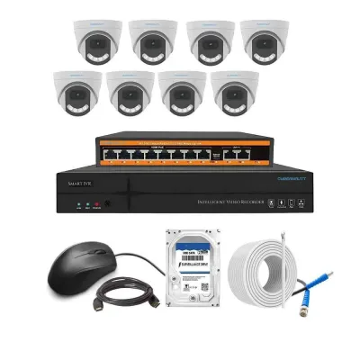 Cybernautt 3MP Full HD Indoor & Outdoor Network IP Combo Kit with 10Ch NVR, 8Dome HD Camera, 8Ch POE, 100m Copper LAN Cable, Connector & 500GB HDD