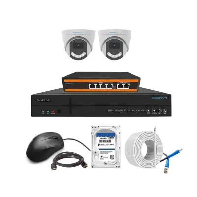 Cybernautt 3MP Full HD Indoor & Outdoor Network IP Combo Kit with 10Ch NVR, 2Dome HD Camera, 4Ch POE, 100m Copper LAN Cable, Connector & 500GB HDD