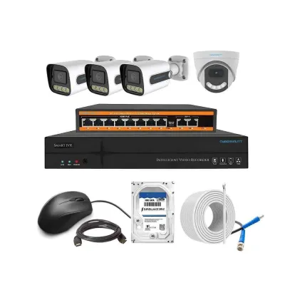 Cybernautt 3MP Full HD Indoor & Outdoor Network IP Combo Kit with 10Ch NVR, 3B 2D HD Camera, 8Ch POE, 100m Copper LAN Cable, Connectors & 500GB HDD