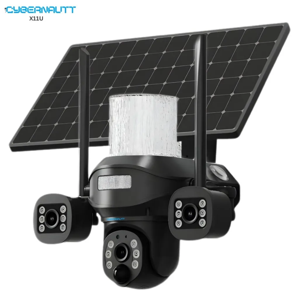 Cybernautt X11U 18MP 3 Lens PTZ Solar 4G Sim Outdoor CCTV Camera with 3 View | 360° | Night Vision | Motion Detection| 2 Way Audio | Aesthetic Design Light | Use Airtel 4G Sim