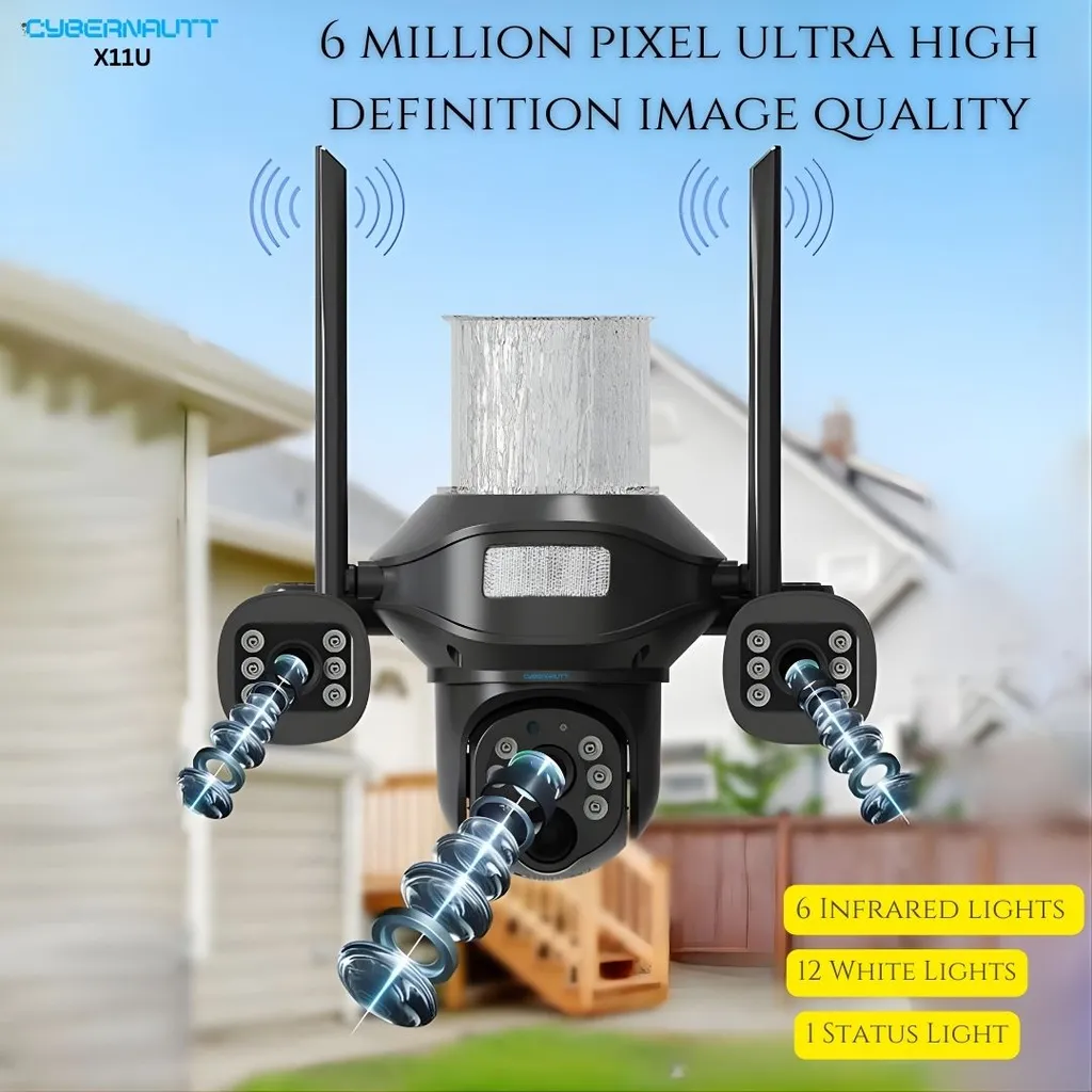 Cybernautt X11U 18MP 3 Lens PTZ Solar 4G Sim Outdoor CCTV Camera with 3 View | 360° | Night Vision | Motion Detection| 2 Way Audio | Aesthetic Design Light | Use Airtel 4G Sim