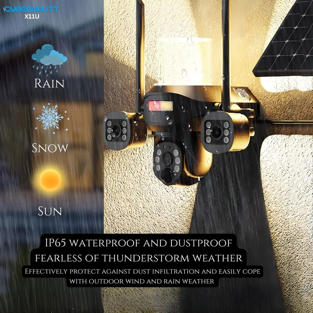 Cybernautt X11U 18MP 3 Lens PTZ Solar 4G Sim Outdoor CCTV Camera with 3 View | 360° | Night Vision | Motion Detection| 2 Way Audio | Aesthetic Design Light | Use Airtel 4G Sim