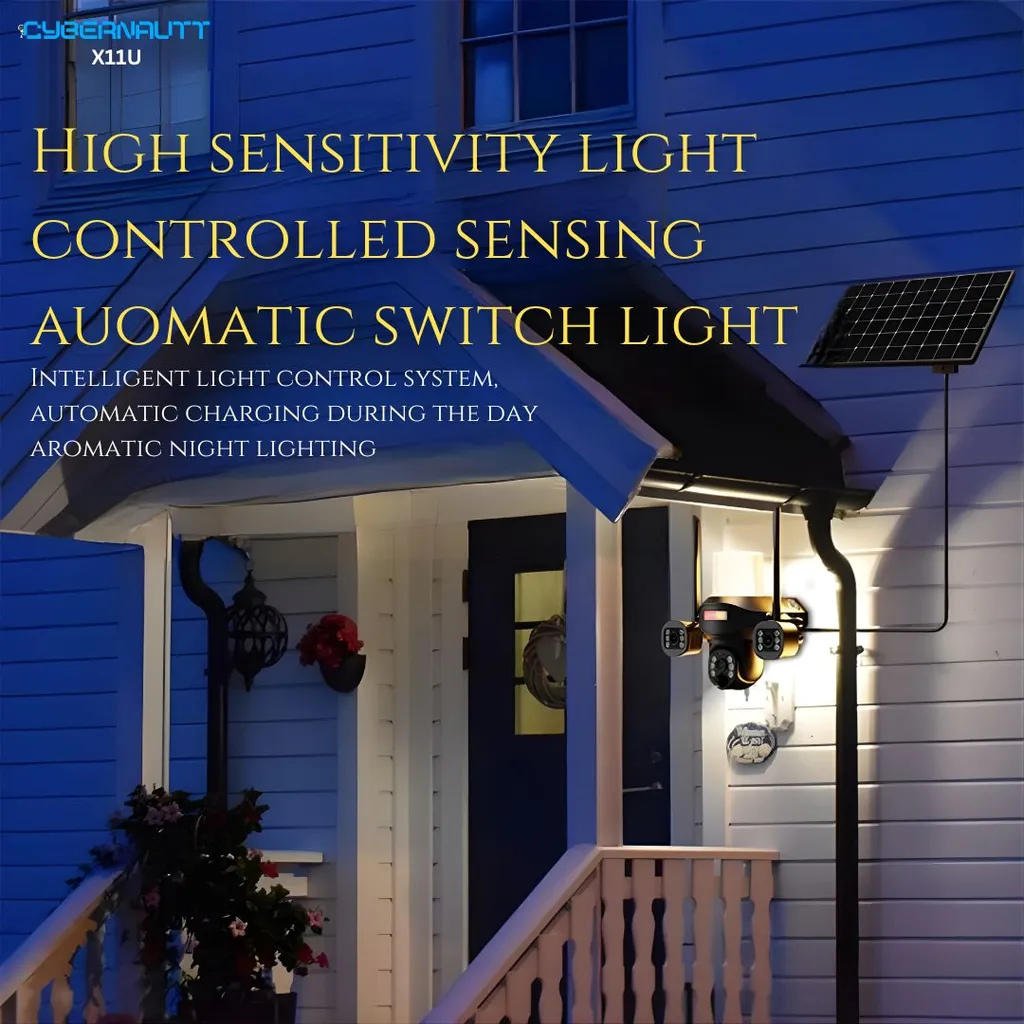 Cybernautt X11U 18MP 3 Lens PTZ Solar 4G Sim Outdoor CCTV Camera with 3 View | 360° | Night Vision | Motion Detection| 2 Way Audio | Aesthetic Design Light | Use Airtel 4G Sim