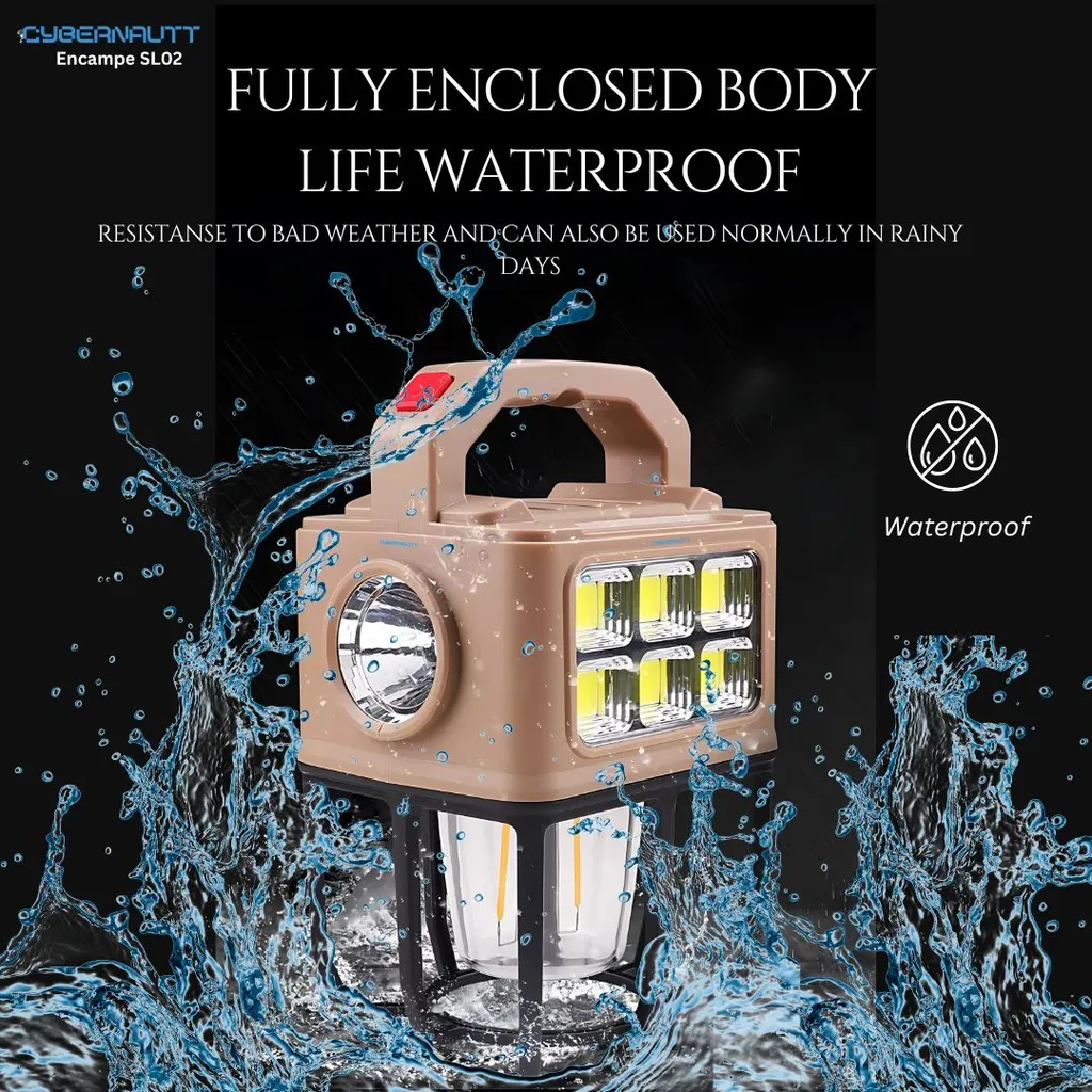 Cybernautt Encampe SL02 Solar Garden Lights, 500 Lumens Bright Outdoor Lighting, Dual Micro-USB + Solar Charging, 30,000-Hour Lifespan, IPX4 Waterproof, Built-in 2400mAh Battery (Warm White)