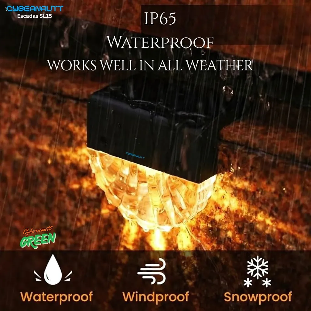 Cybernautt Solar Step Lights, SL15 Stair Lights, 85LM Warm White 3500K, IP65 Waterproof, 50,000 Hours LED, with Lithium Battery for Outdoor Steps, Deck, Patio, Pathway (Solar Powered)