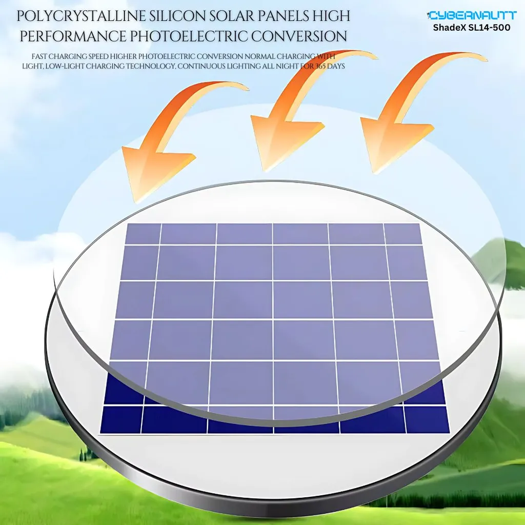 Cybernautt ShadeX SL14-500 500W Solar LED Street Light - 2000LM, 6000K Daylight, Motion Sensor,  IP66 Waterproof, Ultra long battery life, Landscape lighting, pathway borders, driveway markers, garden accents, patio perimeter lighting