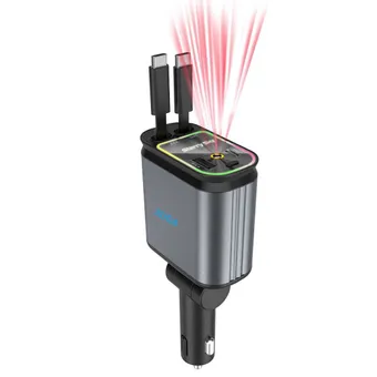 XUGA XA06 120W 4 in 1 Retractable Car Charger,Super Fast Charger, 180 Degree Rotation, Starry Sky Light,2 Retractable Cables & 1 USB Port, 1 Type C Car Adapter for Android Phones & iPhone & iPad