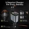 XUGA XA06 120W 4 in 1 Retractable Car Charger,Super Fast Charger, 180 Degree Rotation, Starry Sky Light,2 Retractable Cables & 1 USB Port, 1 Type C Car Adapter for Android Phones & iPhone & iPad