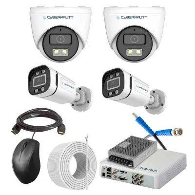 Cybernautt 2.4MP Full Colour HD Indoor & Outdoor CCTV Combo Kit with 4Ch DVR, 2 Dome Camera, 2 Bullet Camera, 4Ch SMPS, 50m Copper Cable & Connectors
