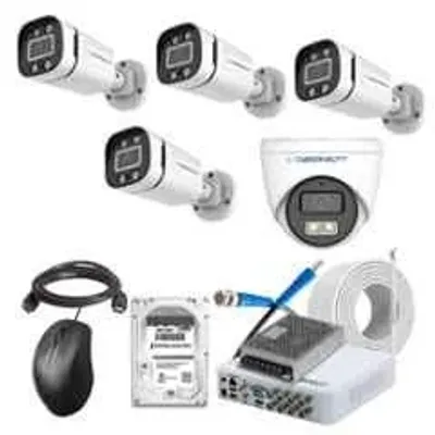 Cybernautt 2.4MP Full Colour HD Indoor & Outdoor CCTV Combo Kit with 8Ch DVR, 4 Bullet Camera, 1 Dome Camera, 8Ch SMPS, 50m Cable, 500GB HDD & Connector