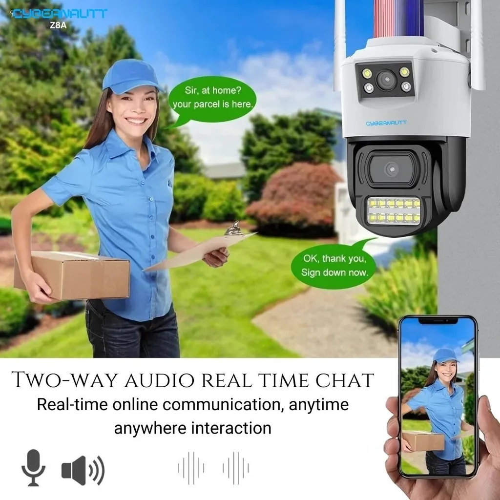 Cybernautt Z8A 8MP Dual-Lens Wi-Fi CCTV Camera- 355 deg Pan-Tilt, 2K+2K Linkage, Colour Night Vision, AI Human Detection, 2-Way Audio, IP66, H.265, up to 128GB