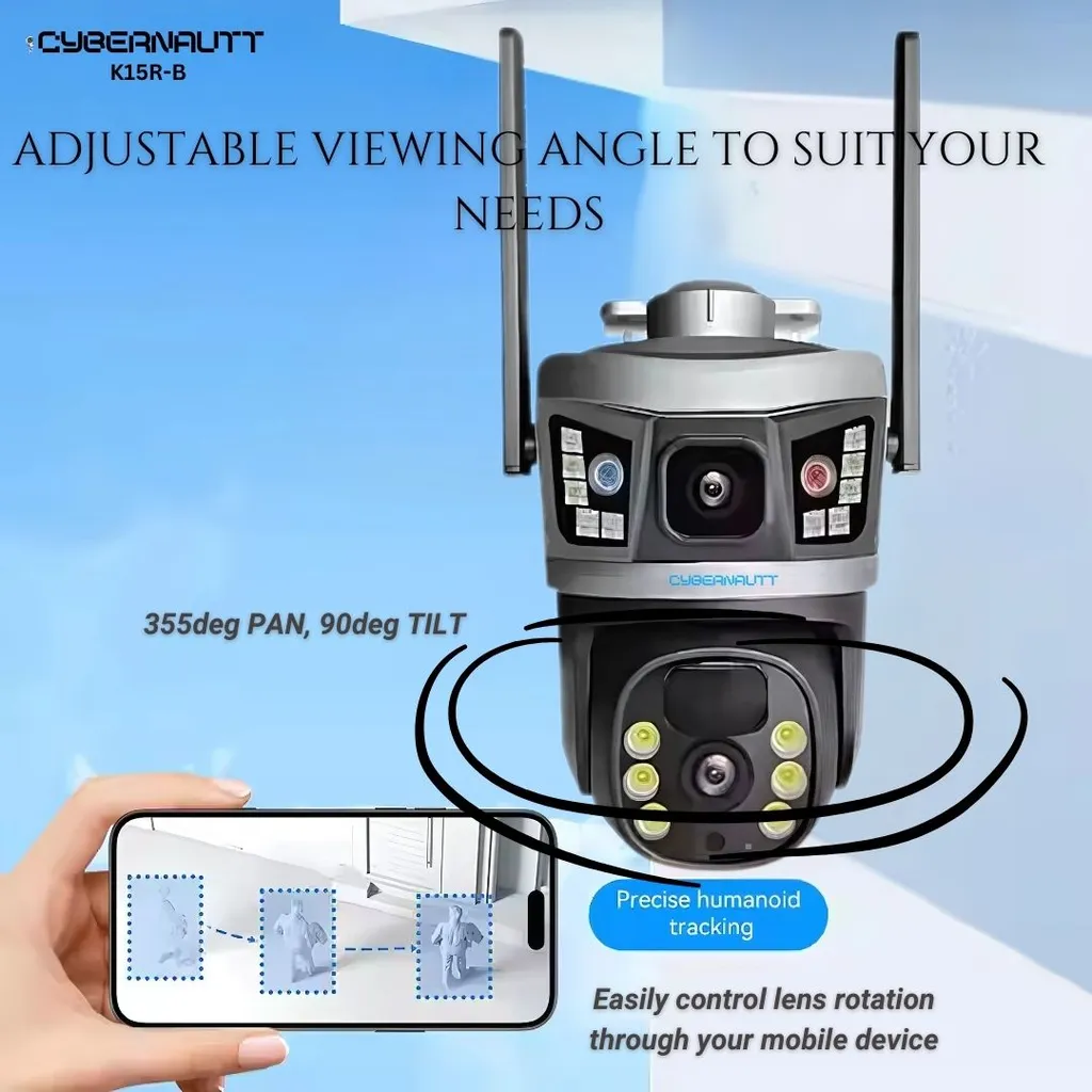 Cybernautt K15R-B 6MP 3K Dual-Lens 4G CCTV Camera- 8000mAh Battery, IP66 Waterproof, 2-Way Audio, Colour Night Vision, Alarm Lights, AI Motion Detect, up to 128GB