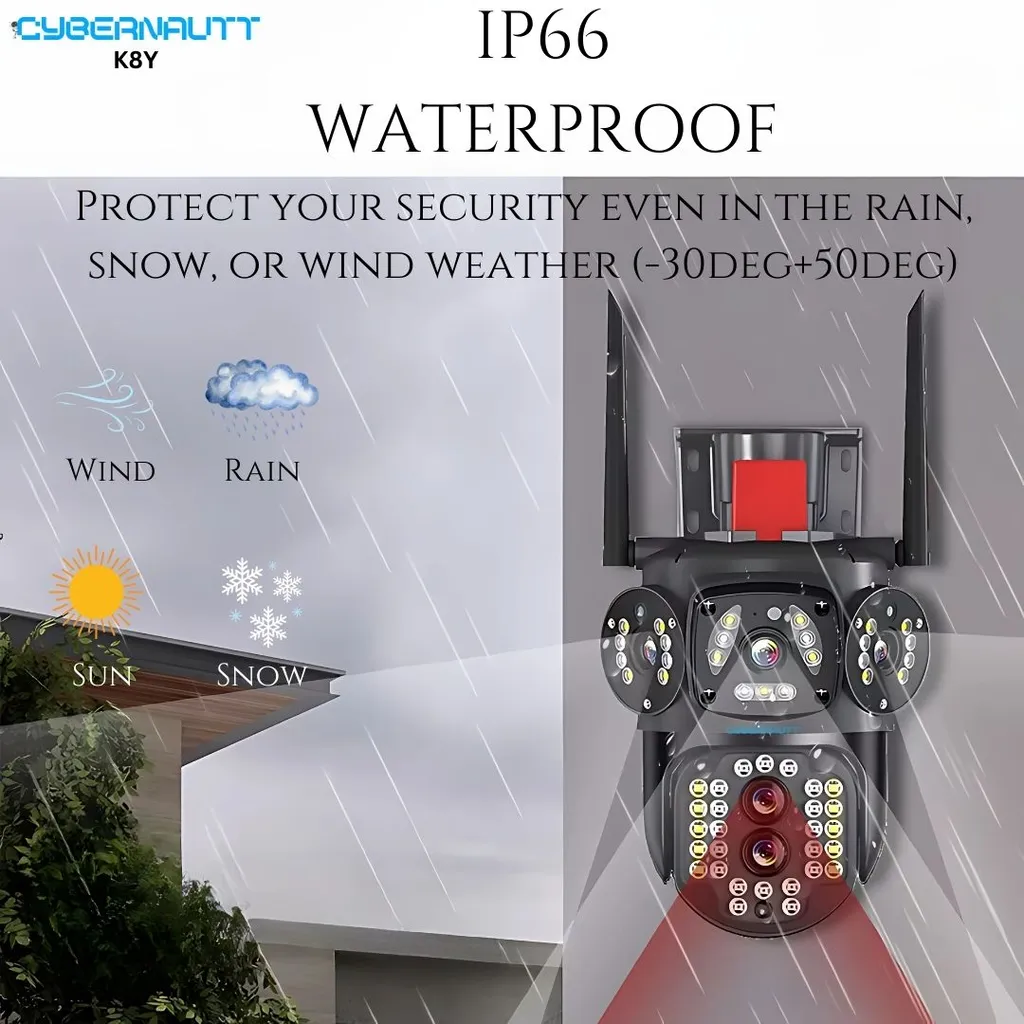Cybernautt K8Y 4MP+4MP Outdoor 4G Dual-Lens PTZ Camera- 355 deg Pan-Tilt, 10x Optical Zoom, Two-Way Audio, Colour Night Vision, Waterproof, AI Motion Detect, up to 128GB
