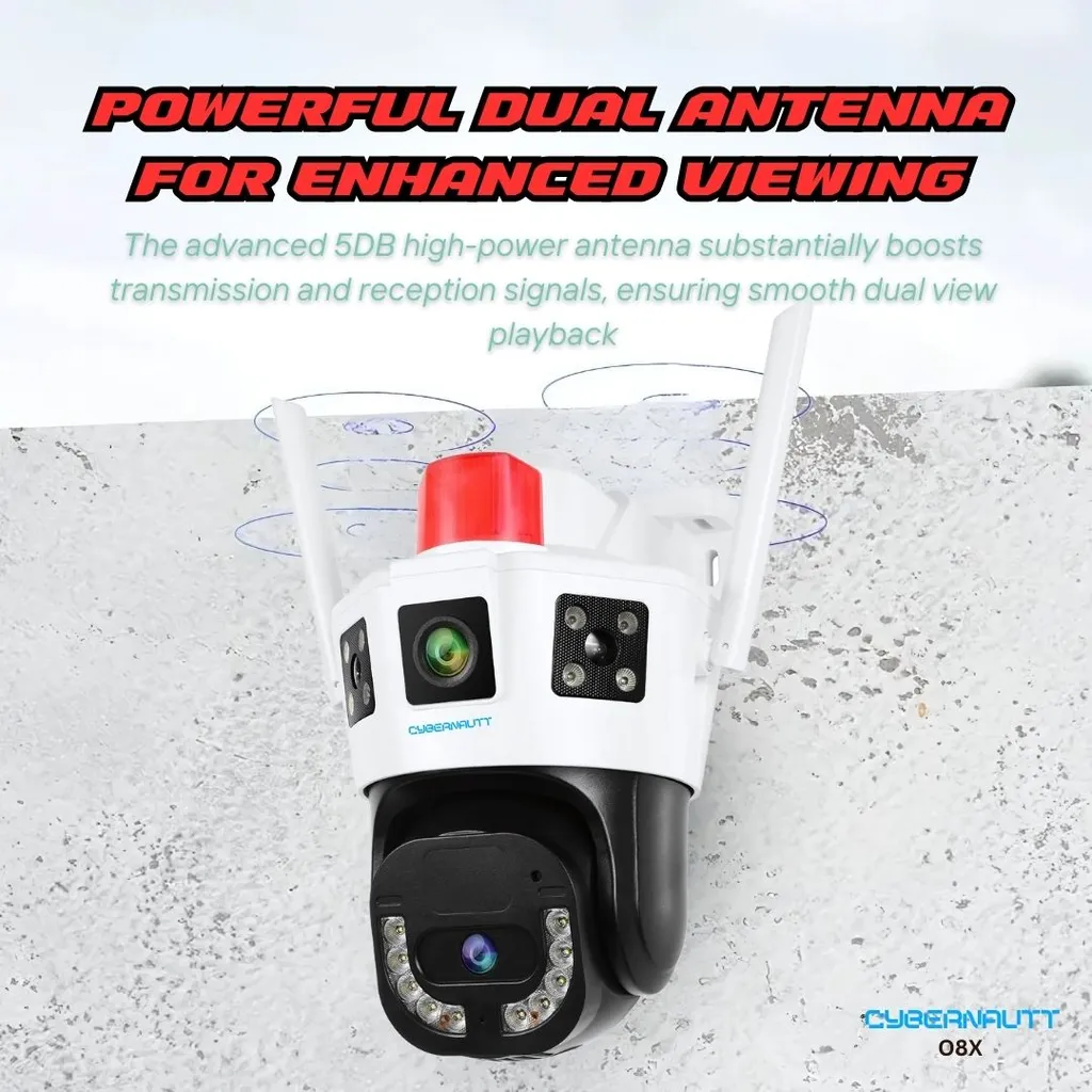 Cybernautt O8X 8MP Dual Lens HD PT Smart WiFi Camera with Colour Night Vision, Human Detect, Motion Detect, Two Way Audio & Support SD Upto 256GB