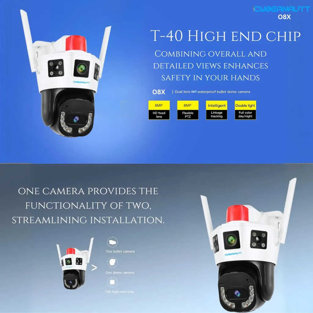 Cybernautt O8X 8MP Dual Lens HD PT Smart WiFi Camera with Colour Night Vision, Human Detect, Motion Detect, Two Way Audio & Support SD Upto 256GB