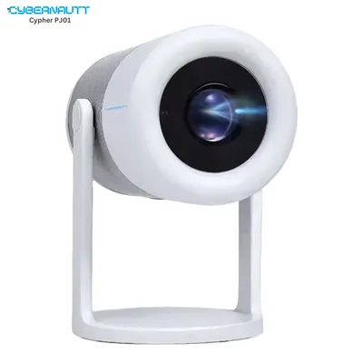 Cybernautt PJ01 4800lm Android 11 Portable Projector with 4K Ultra HD Clarity, Rotatable Stand, Screen Mirroring, Wireless Streaming, Bluetooth + WiFi