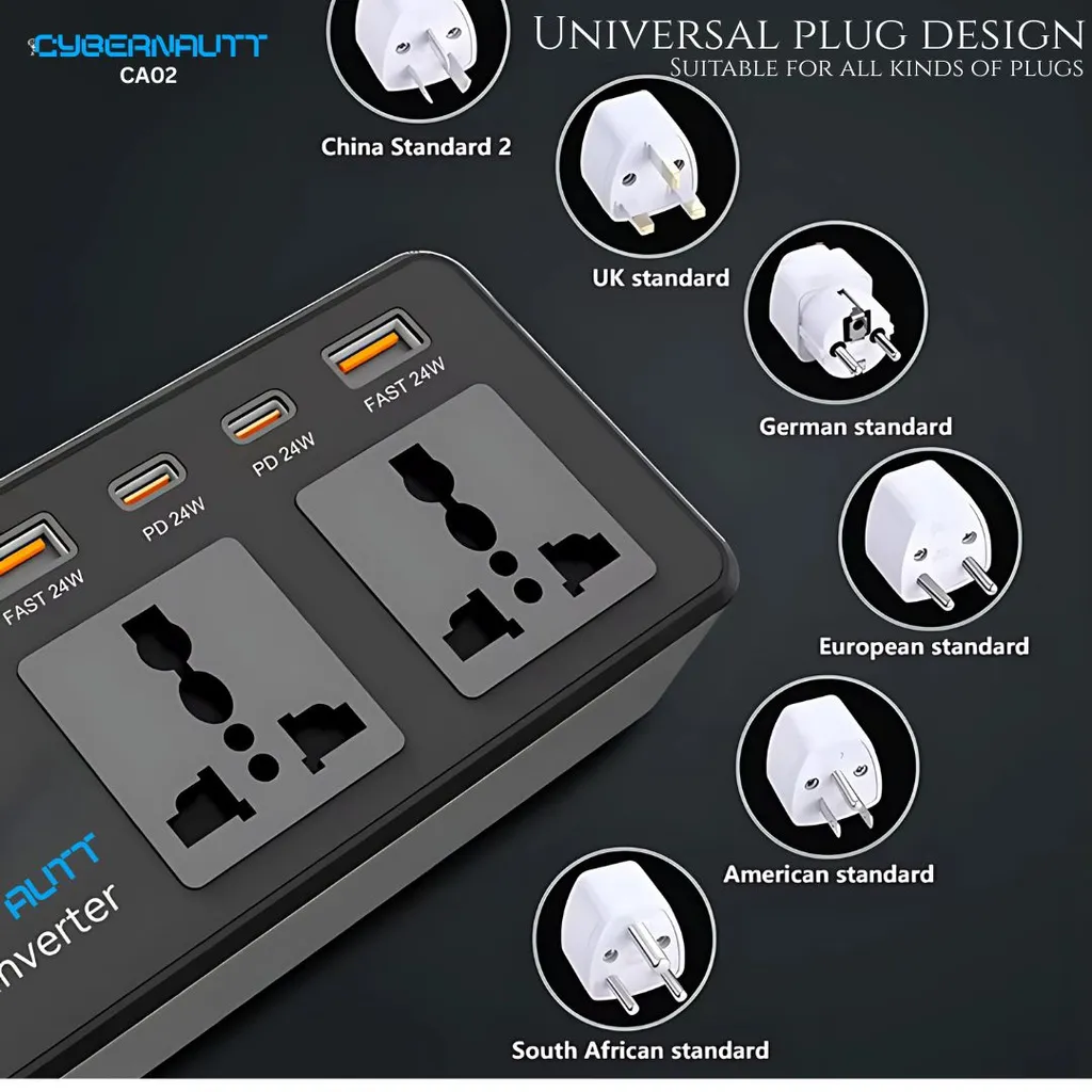 Cybernautt CA02 200W 2.4A Car Laptop Charger with Dual USB, Type-C Port & Fast-Charging USB