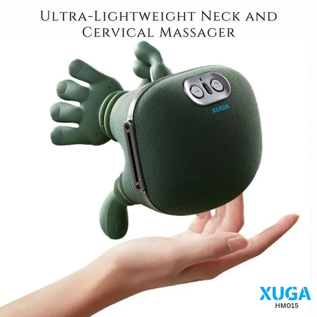 XUGA HM015 Heated Wireless Portable Shiatsu Neck and Back Massager Machine, Electric Deep Tissue 4D Kneading Massage, Simulated Human Hand Design for Pain Relief and Muscle Relax