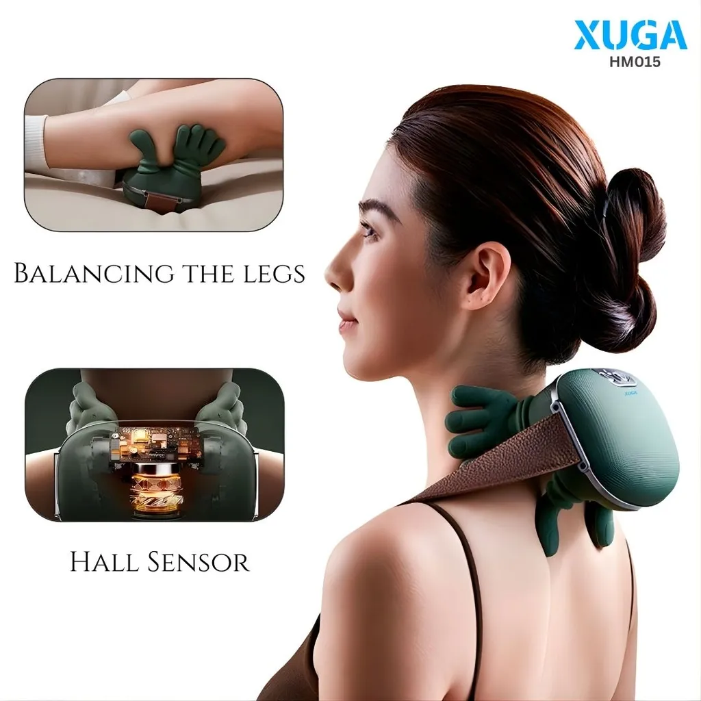 XUGA HM015 Heated Wireless Portable Shiatsu Neck and Back Massager Machine, Electric Deep Tissue 4D Kneading Massage, Simulated Human Hand Design for Pain Relief and Muscle Relax