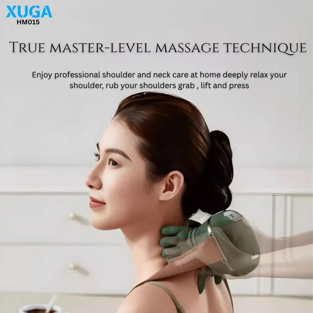 XUGA HM015 Heated Wireless Portable Shiatsu Neck and Back Massager Machine, Electric Deep Tissue 4D Kneading Massage, Simulated Human Hand Design for Pain Relief and Muscle Relax