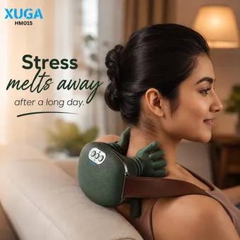 XUGA HM015 Wireless Portable Shiatsu Neck and Back Massager Machine, Electric Deep Tissue 4D Kneading Massage, Simulated Human Hand Design for Pain Relief and Muscle Relax