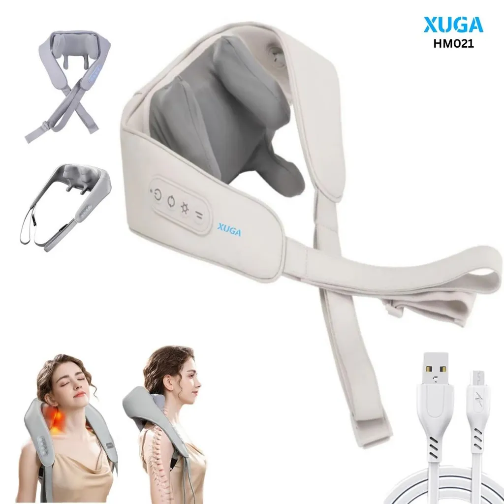 XUGA HM021 Neck Massager for Pain Relief - 5D Kneading Shoulder Massager, 2 Modes, Rechargeable, Hands-Free for Home, Office & Car