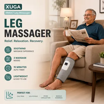 XUGA HM017 Leg Massager for Circulation and Pain Relief - 6 Levels, 3 Modes, Portable, Rechargeable for Calves and Feet