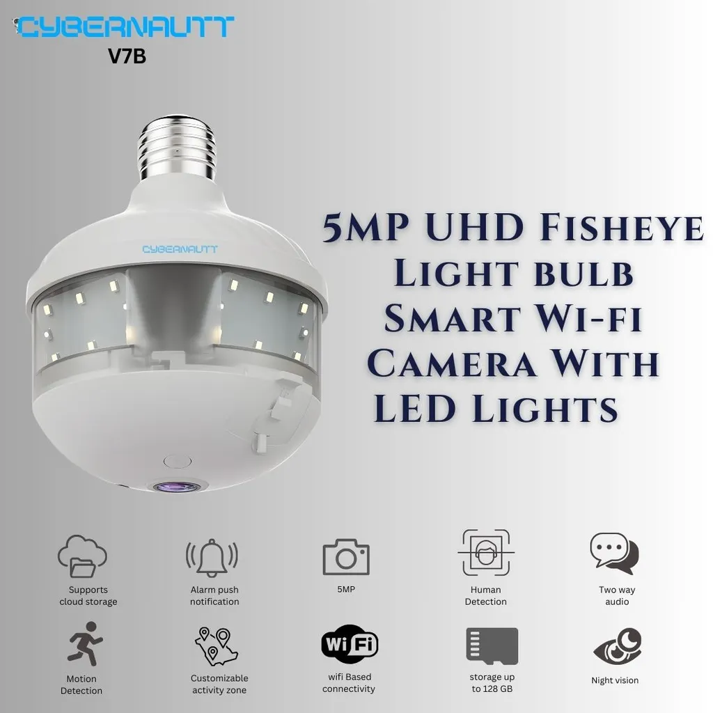 Cybernautt V7B 5MP Smart WiFi Bulb Camera | 360° Panoramic View, Night Vision, Two-Way Audio