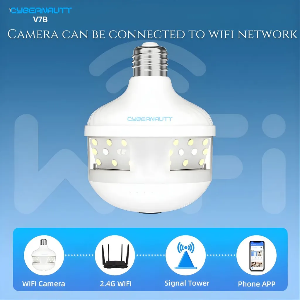 Cybernautt V7B 5MP Smart WiFi Bulb Camera | 360° Panoramic View, Night Vision, Two-Way Audio