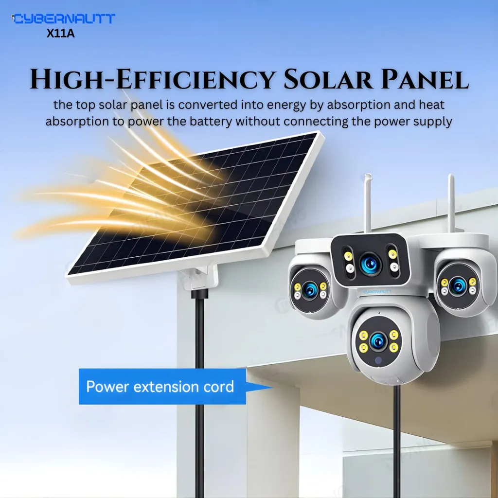 Cybernautt X11A 4G Solar Security Camera – Triple Lens 18MP, 355° Pan, Off-Grid Surveillance  | Night Vision | Motion Detection| Siren Alarm | 2 Way Audio | Use Air-tel 4G Sim