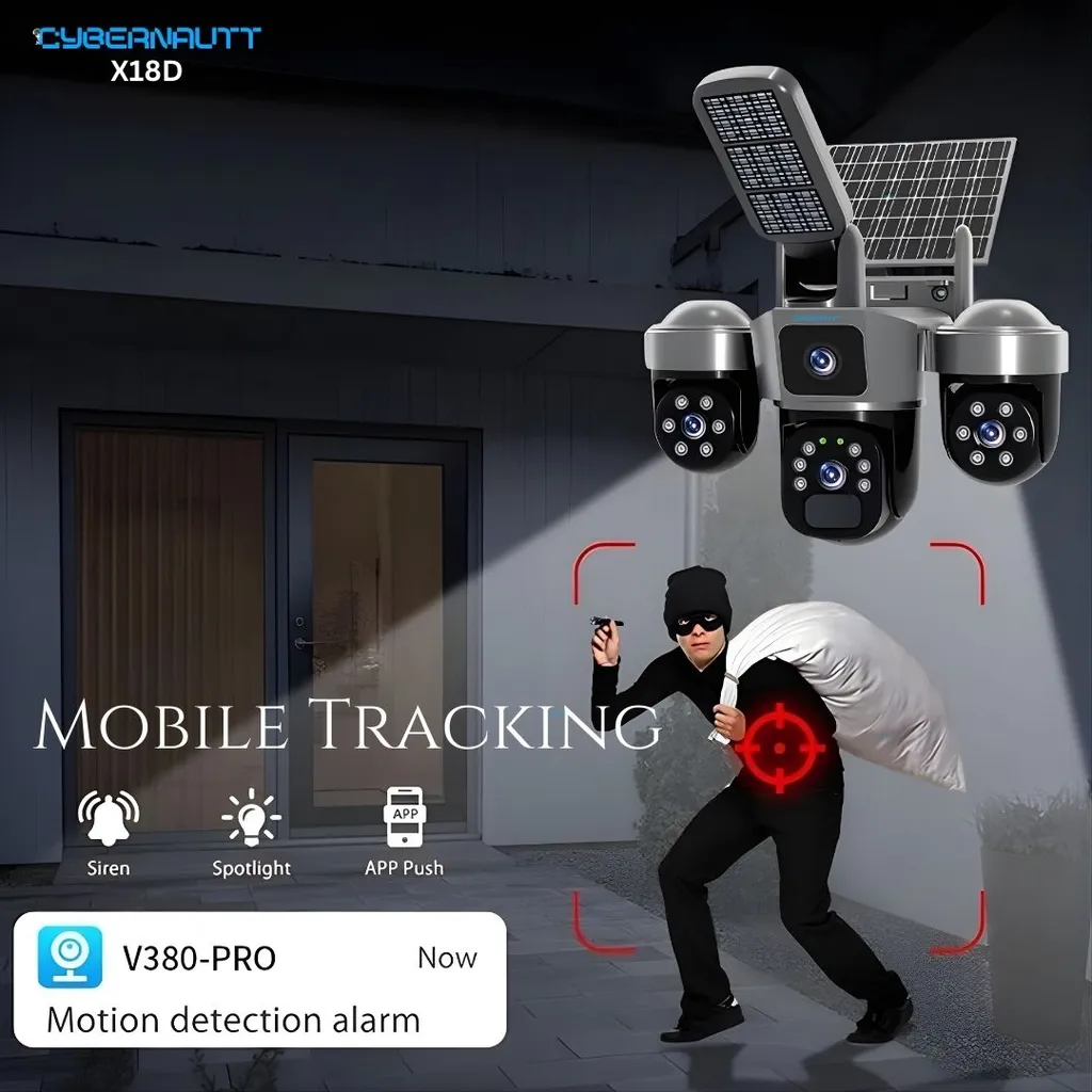 Cybernautt X18D 4G Solar SIM Security Camera with Triple 6MP Lens, 1080P Full HD Resolution, 355° Pan & 90° Tilt