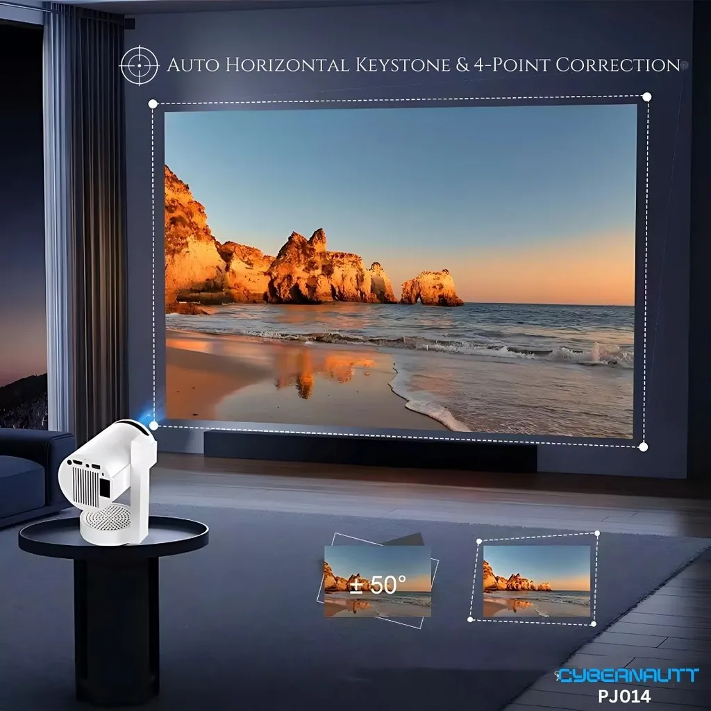 Cybernautt  PJ014 1080P Full HD Smart Projector with 4K Support | Autokeystone | 12500 Lumens | Android | 60-120