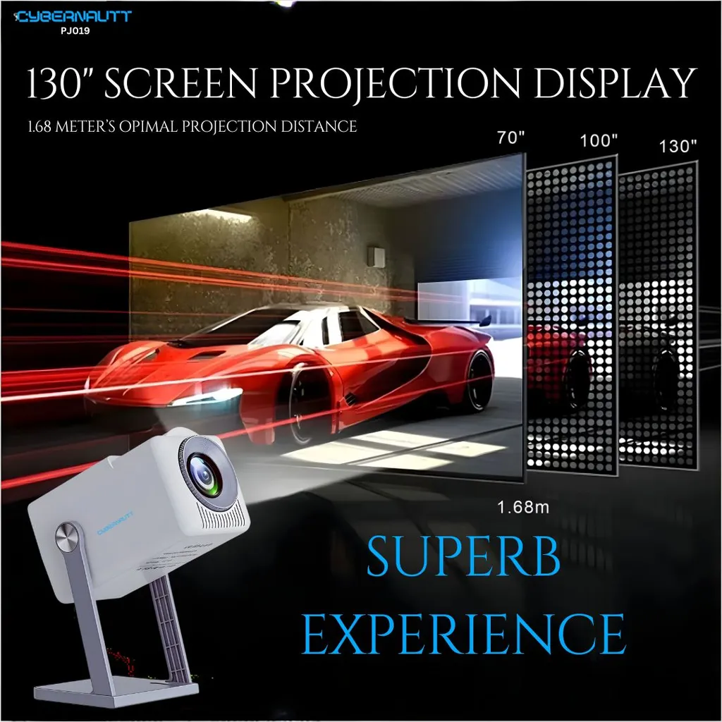Cybernautt PJ019 Smart Mini Projector: 720P HD, Android 11, WiFi 6, 4K Input | Portable Home Cinema with Short Throw & HIFI Sound