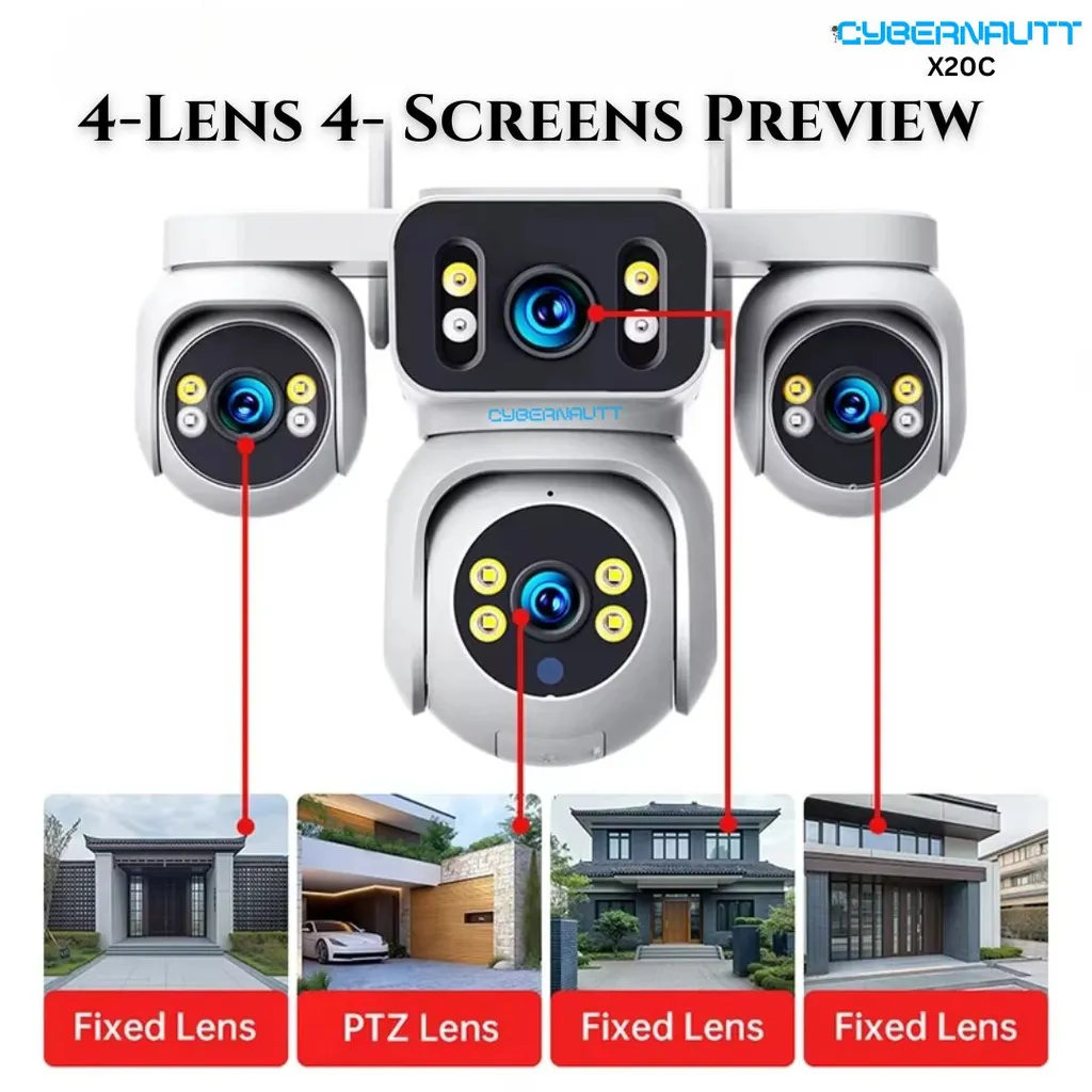 Cybernautt X20C 4G LTE Solar Security Camera Outdoor Wireless, 4MP 4-Lens 360° Panoramic, No WiFi Needed, Battery Powered, Pan Tilt, 1080P, 2-Way Audio, Built-in Siren, Vandal-Proof