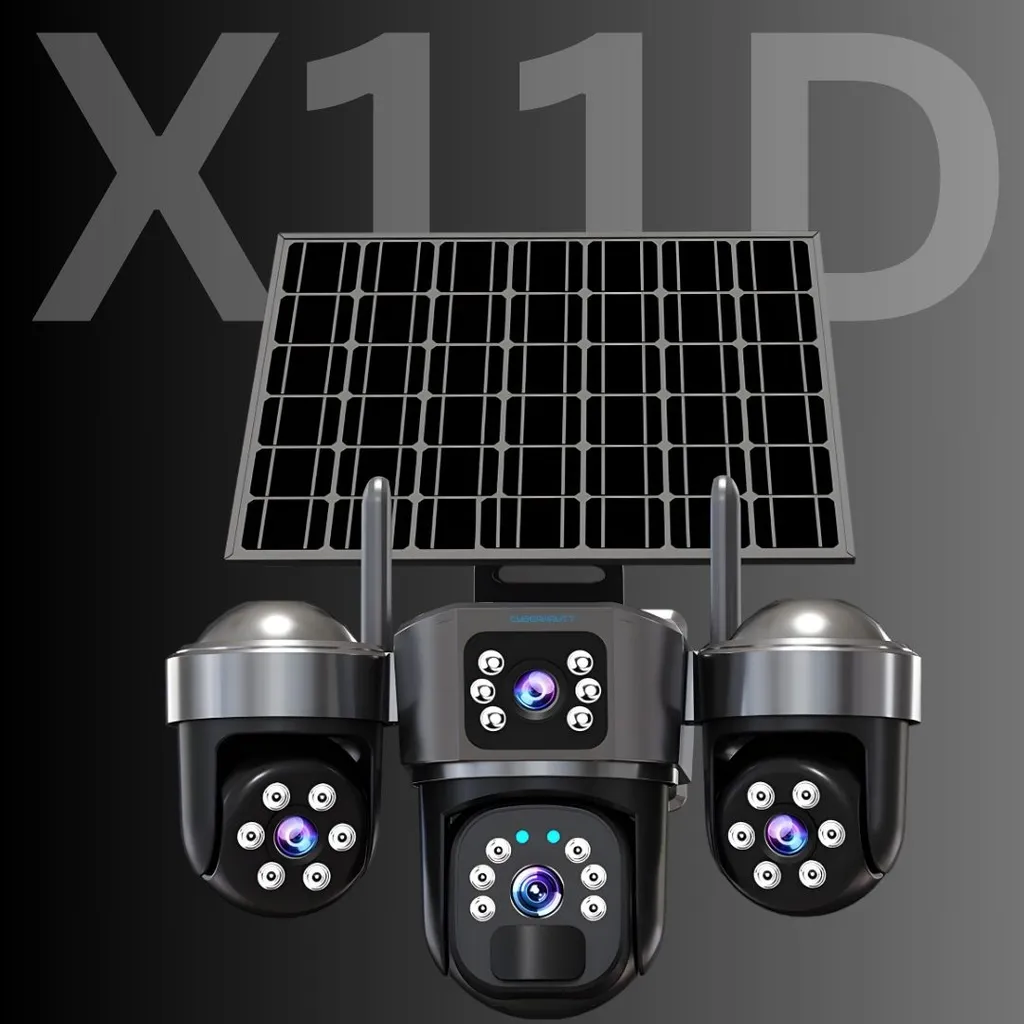 Cybernautt X11D Triple Lens 4G Solar Security Camera with Three 4MP Lenses, 1080P Full HD Video, 355° Pan and 90° Tilt Coverage, True Wire-Free Solar-Powered Operation, Built-In Siren and Two-Way Audio,