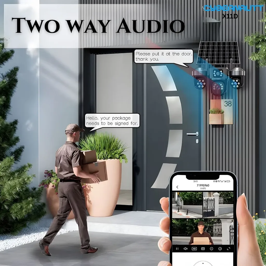 Cybernautt X11D Triple Lens 4G Solar Security Camera with Three 4MP Lenses, 1080P Full HD Video, 355° Pan and 90° Tilt Coverage, True Wire-Free Solar-Powered Operation, Built-In Siren and Two-Way Audio,