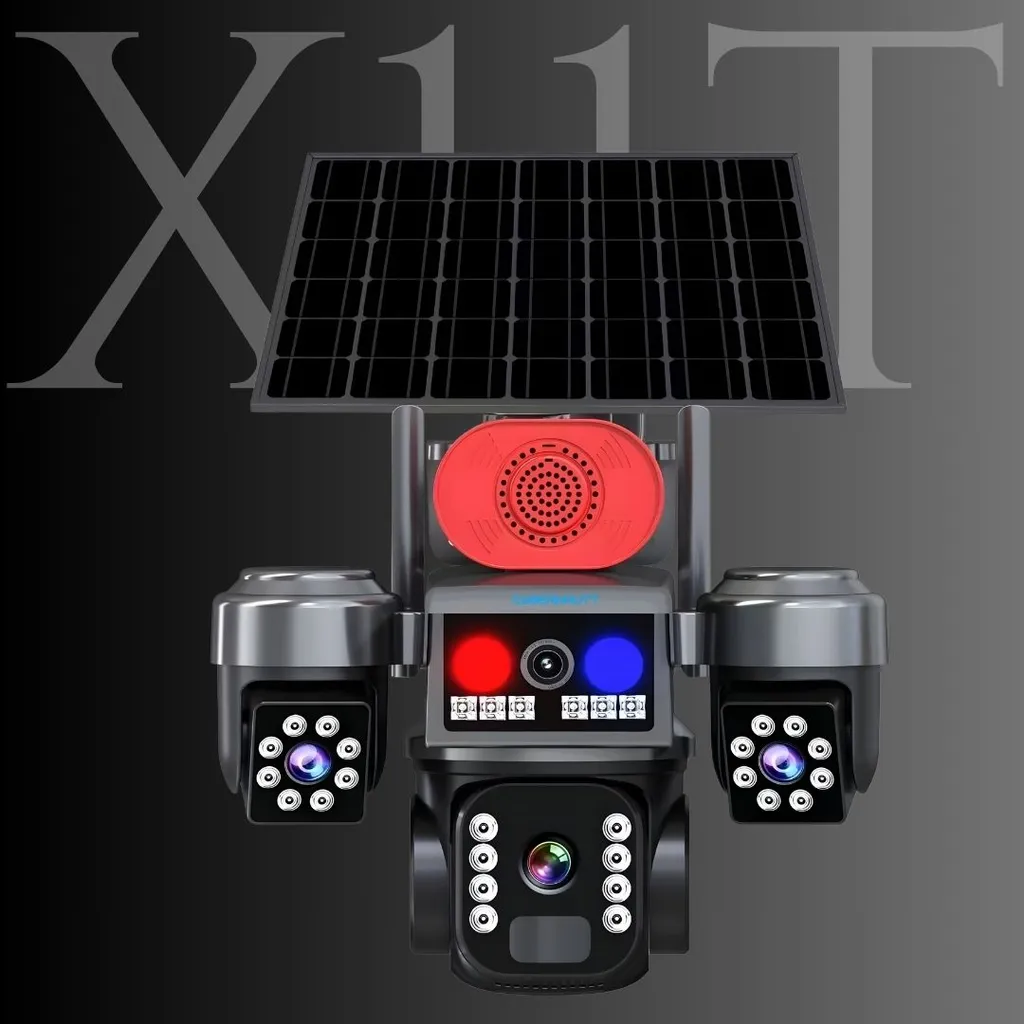 Cybernautt X11T Triple-Lens 4G Solar Security Camera with Three 4MP Lenses, 1080P Full HD Video, 350° Pan and 90° Tilt Coverage, Wire-Free Solar-Powered Operation, Built-In Siren and Two-Way Audio,
