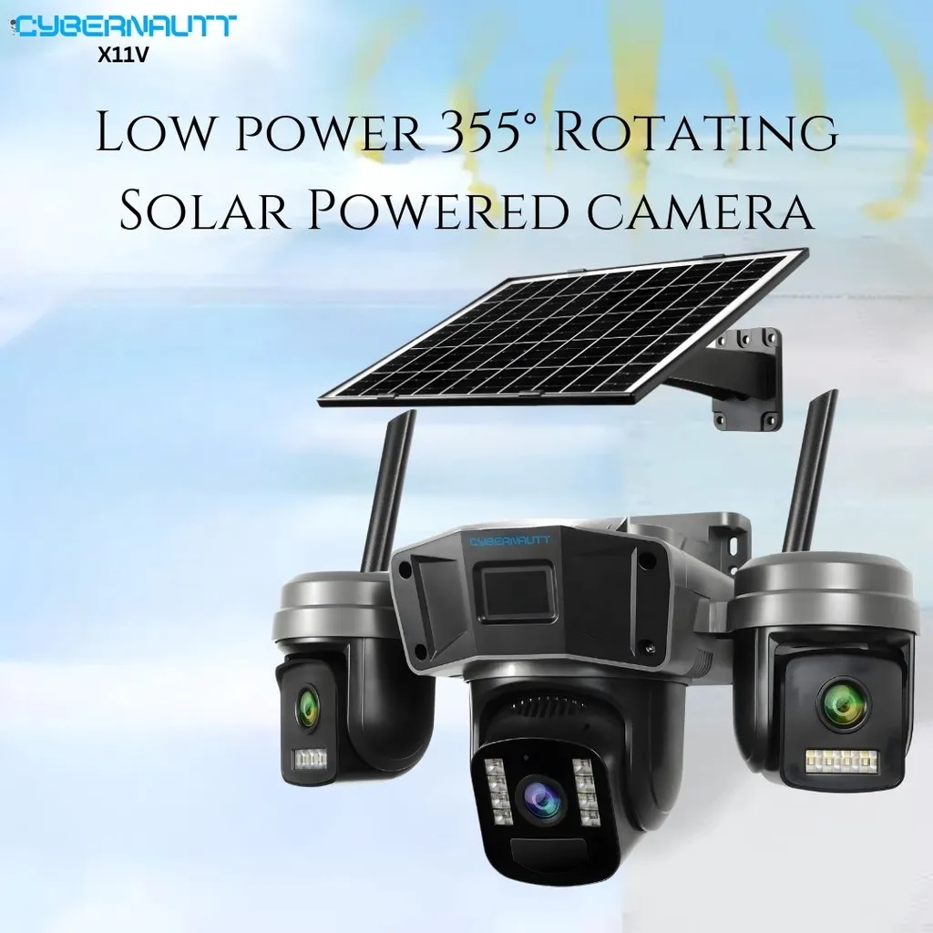 Cybernautt X11V Triple-Lens 4G SIM Solar Security Camera with Three 4MP Lenses, 1080P Full HD Video, Smart Motion Detection and Instant Alerts, Infrared Night Vision, Two-Way Audio,