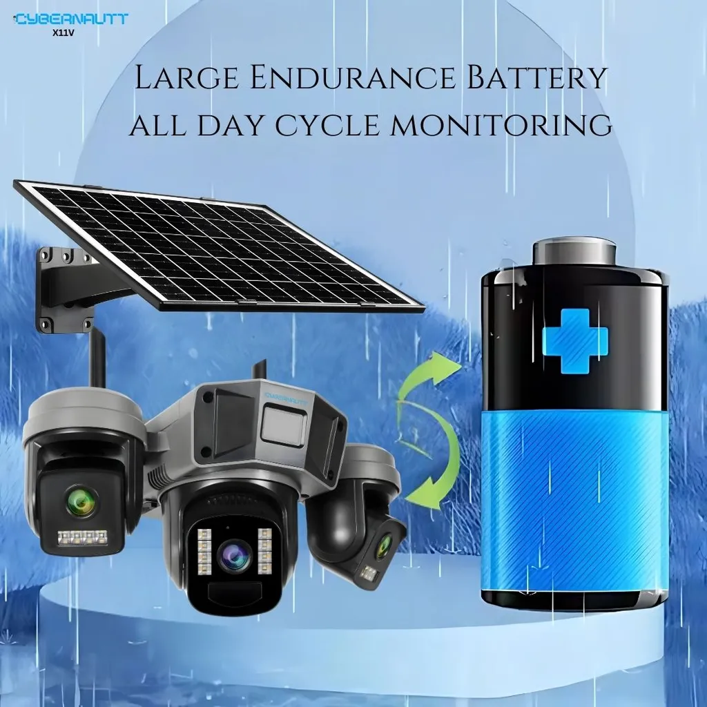 Cybernautt X11V Triple-Lens 4G SIM Solar Security Camera with Three 4MP Lenses, 1080P Full HD Video, Smart Motion Detection and Instant Alerts, Infrared Night Vision, Two-Way Audio,