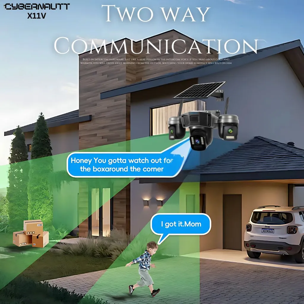Cybernautt X11V Triple-Lens 4G SIM Solar Security Camera with Three 4MP Lenses, 1080P Full HD Video, Smart Motion Detection and Instant Alerts, Infrared Night Vision, Two-Way Audio,