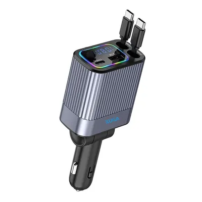 XUGA XA05 4 in 1 Retractable Car Charger,180 Degree, 2 Retractable Cables & 1 USB Port, 1 Type C, 2 Cable Car Adapter for Android Phones & iPhone 16/15/14/13/12/11