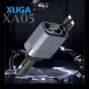 XUGA XA05 4 in 1 Retractable Car Charger,180 Degree, 2 Retractable Cables & 1 USB Port, 1 Type C, 2 Cable Car Adapter for Android Phones & iPhone 16/15/14/13/12/11