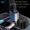XUGA XA03 120W 4 in 1 Retractable Car Charger,Super Fast Charge Car Phone Charger, 1 USB Port, 1 Type C, 1 Other Connector, Car Charging Adapter for Phone
