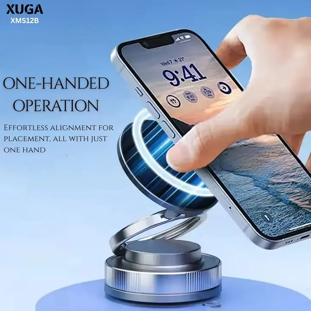 XUGA XMS12B 360° Vacuum Magnetic Phone Holder | Car Mount with Suction Cup | Holder for Car | Gym | Smooth Surface | Compatible with iPhone Android and All Smartphones